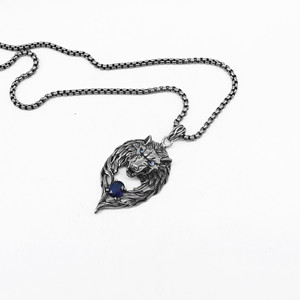 Colgante de lobo azul zafiro yunnique, joyería de animales de acero inoxidable para hombres y mujeres, collar de regalo - Product Image 4