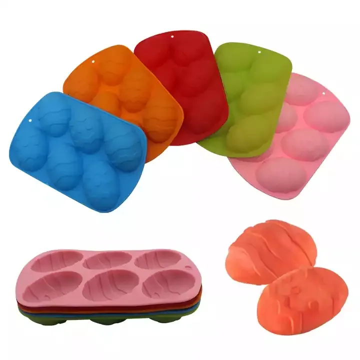 6 Hohlräume ovales Ei Silikonform nichtklebend 3D-Harz handgemachte Küchen-Bakerutensilien DIY Kuchen-Pudding-Form Pudding Kuchen-Pudding