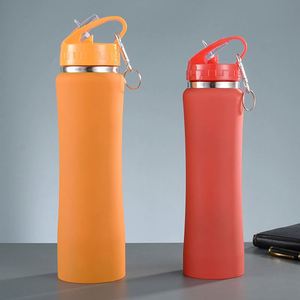 Bouteille isotherme sous vide en acier inoxydable, design cintré, 600ml 750ml, portable, avec couvercle à paille, réutilisable pour la randonnée et les voyages - Product Image 1