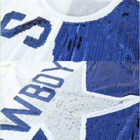 Nouvelle arrivée, robe t-shirt en jersey à col rond et paillettes pour femme, pour le jour du match