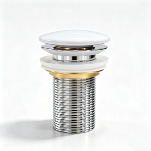 Bonde de lavabo universelle G1-1/4 en laiton avec système click-clack pour vasque à poser en céramique blanche moderne, sans trou de trop-plein - Product Image 1