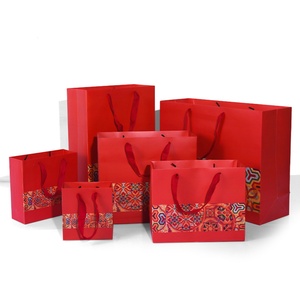 Portable Ivory Board Scarlet Handbag with Ribbon or Rope Elegant Paper <b>Bags</b> - Product Image 1