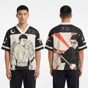Maillot de sport personnalisé à sublimation rétro japonais samouraï hip-hop pour homme, style streetwear Ukiyo-e, col en V - Product Image 1