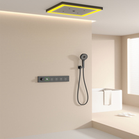Système de douche mural moderne 600*500mm avec mitigeur de douche à effet pluie, kits de douche noirs avec LED, cascade supérieure, système de salle de bain en laiton