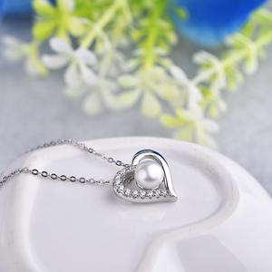 Halsketting met schattig hartvormig zoetwaterparel hanger, verguld met goud, 925 sterling zilver, voor bruiloften en feesten - Product Image 4