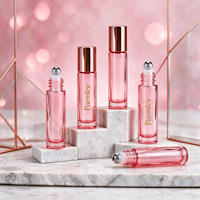 Flacon à bille en verre vide pour huile essentielle, rose élégant, mini 5ml 10ml, avec logo personnalisé et couvercle or rose