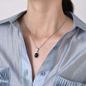 สร้อยคอจี้รูปไข่สแตนเลสสตีลขายส่ง พร้อมจี้หินอาเกตสำหรับผู้ชาย - Product Image 4