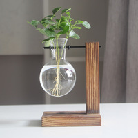 Vase hydroponique créatif en bois avec cadre en verre transparent pour le bureau