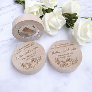 Abridor de Botellas Magnético de Madera Personalizado, Recuerdos y Regalos de Boda, Imán de Madera Grabado Personalizado para Refrigerador, Recuerdo de Boda - Product Image 4