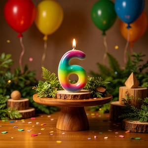 Candela per Festa di Compleanno Numero 6 in Paraffina Inodore 6cm Colore Arcobaleno - Product Image 6