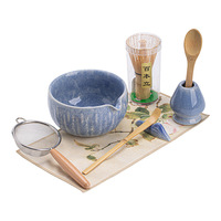 Ensemble de 8 pièces Snowfall Glaze Matcha, nouveau style chinois Dehua, kit complet de préparation du thé, coffret cadeau incluant bol à mélanger et fouet (Chasen)