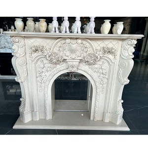 法式手工雕刻米色大理石壁炉壁炉架室内装饰 - Product Image 1