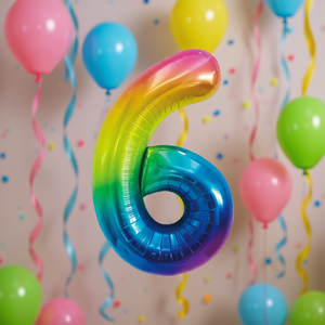 Party Love <b>Balloon</b> Number 6 Multicolor 1M Foil Metallic Birthday Party <b>Decorations</b> - Product Image 2