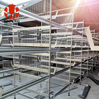Système de cages à poulets de chair de type H, 4 niveaux, en acier galvanisé, avec système de ventilation haute densité, bande à fumier et abreuvoir à tétine