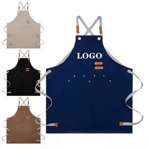 Custom Logo Sleeveless Cross Back <b>Kitchen</b> Bib Chef <b>Apron</b> 3 Pockets Sustainable Cotton Canvas for Restaurant Bar Cafe Uniform - Product Image 1