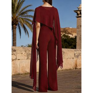 VOIKERDR Combinaison ample à taille haute pour femme, tissu transparent, drapé, tenue de soirée, 100% polyester - Product Image 3