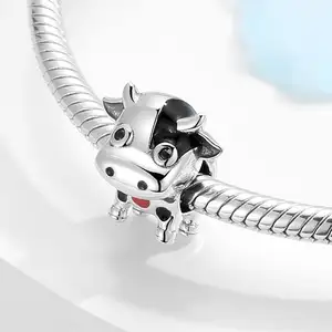 Echt 925 sterling silber Entzückende Pferd Fohlen mit Emaille Herz form feinen perlen Charms für Armbänder Mode schmuck Großhandel