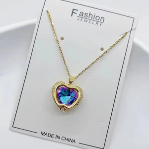 Collar con Colgante de Corazón de Cristal Colorido de Lujo para Mujer, Cadena de Cuello de Moda Coreana, Joyería de Boda Femenina - Product Image 3