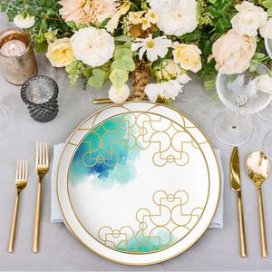 Assiettes de restaurant bleues colorées 4 couleurs, vaisselle européenne de luxe léger haut de gamme, ensemble de vaisselle en céramique d'os - Product Image 5
