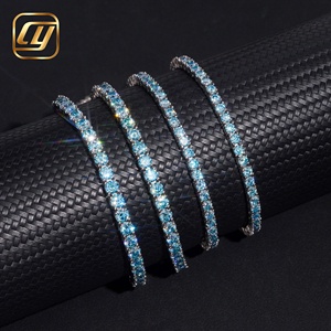 <b>Iced</b> <b>Out</b> S925 Silver Aquamarine Blue Moissanite Tennis <b>Chain</b> For Men Dainty Full Blue Moissanite Choker Necklace Hip Hop Jewelry - Product Image 2
