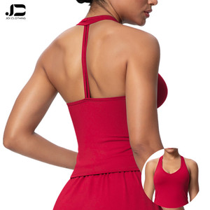 Nuevo Estilo, Chaleco Deportivo Ajustado de Secado Rápido para Mujer, Color Sólido, Tela Cepillada, Cuello en V, Ropa Interior Deportiva, <span class=keywords><strong>Tirantes</strong></span> para Correr, Fitness y Yoga - Product Image 1