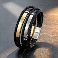 Bracelet en cuir tressé personnalisé avec fermoir magnétique en acier inoxydable 316L, bracelet manchette en corde tressée noire, bijoux de mode, cadeau, vente en gros