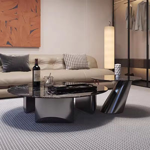 Tavolino da Caffè dal Design Moderno con Lato in Marmo, Arredamento per Soggiorno, per Casa o Hotel, Materiale Metallico - Product Image 5