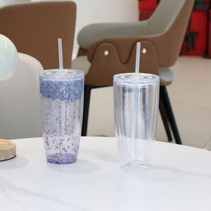 Gobelet en plastique vierge pour sublimation 24oz, double paroi, avec couvercle plat, fond perforé pour DIY, avec bouchon, réutilisable, mug créatif - Product Image 3