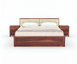 Cama de Madera Sheesham Premium con Almacenamiento en Acabado Miel, Construcción Duradera, Compartimentos Espaciosos, Diseño Elegante - Product Image 2