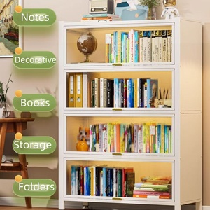 4 Tier Adjustable Metal Storage Cabinet Flip-top Dustproof Bookshelf Organizer <strong>Shelving</strong> <strong>Unit</strong> for Living Room <strong>Cupboard</strong> - Product Image 2