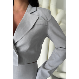 Ensemble veste courte et jupe gris en polyviscose pour femme avec détail plissé à carreaux - Product Image 5