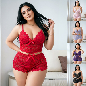 Conjunto de Pijama de Lencería para Mujer, Tallas Grandes, con Encaje y Estampado Floral, Camiseta y Pantalones Cortos, Ropa de Dormir, Promoción 2026, Venta al Por Mayor - Product Image 1