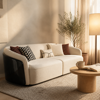 Canapé Chesterfield Courbé de Luxe Modulaire, Ensemble de Meubles de Salon Modernes, Pieds en Bois, Tissu, Idéal Hôtels et Villas - Vente Chaude