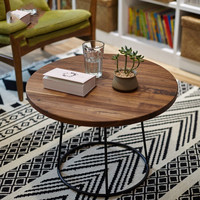 Table basse ronde moderne en marbre et bois de noyer sud-américain avec piètement métallique pour salon