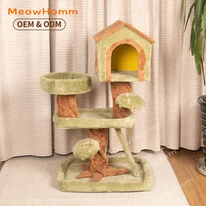 Oem Odm Simuleert Boom Cat Bed Pluche House Cat Condo Klimframe Bloemen Kunstmatige Kattenbomen Met Sisal Mat