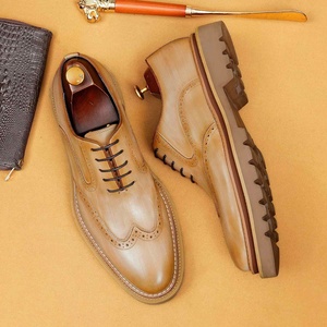 Brogue Oxfords Men Genuine Leather Pointed Toe Rubber Outsole <b>Height</b> <b>Increasing</b> Office Career All Seasons Lace-up Dress Shoes - Product Image 3