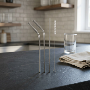 <b>Metal</b> Drinking <b>Straws</b> Set of 3 Minimalist Reusable Bar Accessories - Product Image 5
