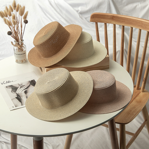 Chapeaux <span class=keywords><strong>de</strong></span> paille à visière plate personnalisés en gros avec logo, chapeaux <span class=keywords><strong>de</strong></span> plage en paille simples et bon marché pour l'été, <span class=keywords><strong>chapeau</strong></span> panama pour femmes - Product Image 1