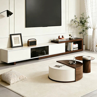 Ensemble de meuble TV moderne en bois de luxe et table basse ronde avec rangement, meubles de salon, design créatif, élégant et unique