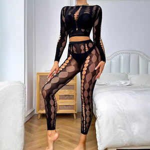 Manches longues femmes survêtement 2 pièces ensemble voir à travers haut court Leggings correspondant Clubwear dames tenues - Product Image 6