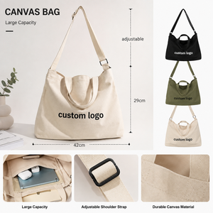 Sac à main <span class=keywords><strong>en</strong></span> toile de coton personnalisé avec logo, sac fourre-tout pour femmes à double poignée avec motif de lettres, bandoulière réglable - Product Image 3