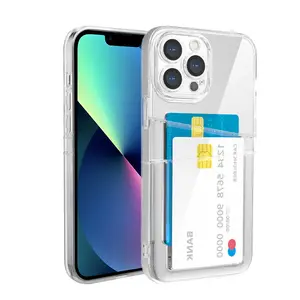 Schokbestendig Clear Dual Card Slot Houder Telefoon Case Voor Iphone 14 13 12 11 Pro Max Xr X Xs Max portemonnee Transparante Soft Cover