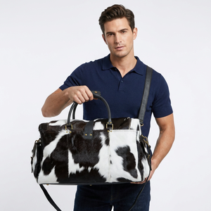 Cowhide Leather Duffle Bag Rectangular Zipper Closure Double Handle Unisex Travel Fashionable Eco-Friendly Lightweight Durable - Product Image 1