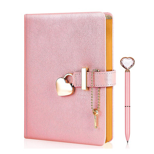 Promosyon hediye kız günlüğü Pu deri pembe günlüğü baskı özel kilit ile - Product Image 1
