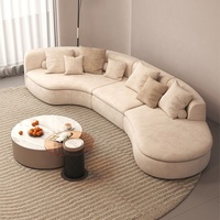 Sofá Chenille con Estructura de Madera Maciza, Forma Sinuosa en C, Color Alabastro, Asientos Acolchados, Venta al por Mayor para Sala de Estar