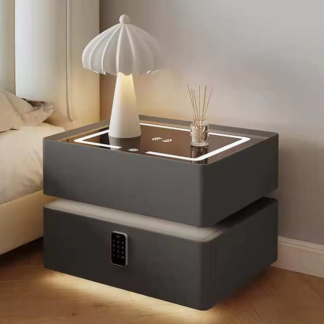Modern Luxuriant Wireless Bluetooth Smart Nightstand Simple Wooden Bedside Table Furniture Wireless Charging Home Furniture