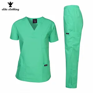 Ospedale alla moda personalizzato infermiera uniforme ricamo Logo tessuto di cotone colori scrub corti bianco scrub uniformi set infermiera
