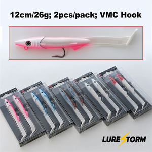 LureStorm Vente flash Leurre de pêche artificiel en PVC souple 12 cm/26 g, appâts souples pour la pêche en eau salée et en eau douce, <span class=keywords><strong>jig</strong></span> head, hameçon <span class=keywords><strong>VMC</strong></span> - Product Image 2