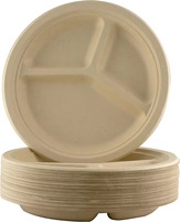 Assiettes jetables en bagasse de canne à sucre de 10 pouces à 3 compartiments, grandes, pour repas en famille et service de traiteur à emporter