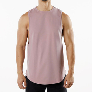 T-shirt da uomo per il Fitness gilet sportivo girocollo curvo con orlo senza maniche canottiera elastica tinta unita da ginnastica da uomo - Product Image 3